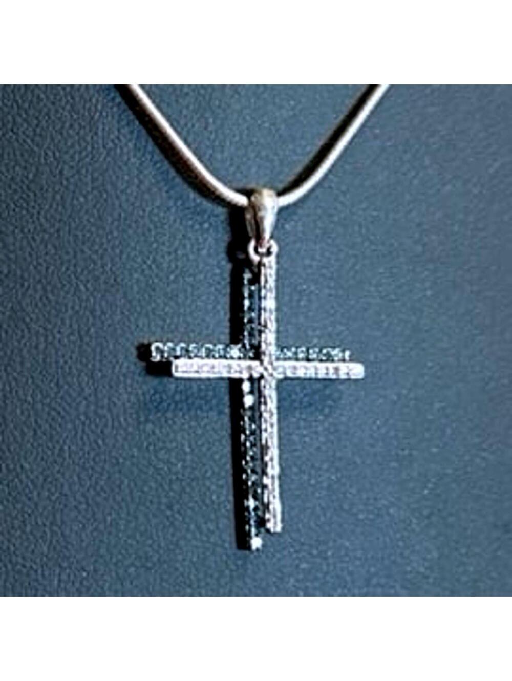 Stunning Designer Blue White Diamond 925 Silver Cross Pendant Necklace Designer